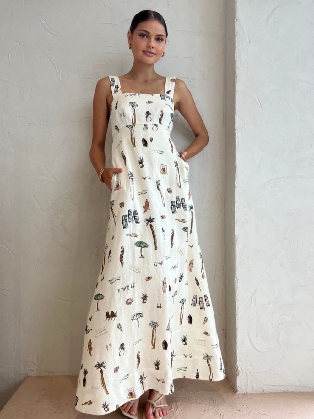 Tropical Print Knotted Resort Maxi Dress size L NWT